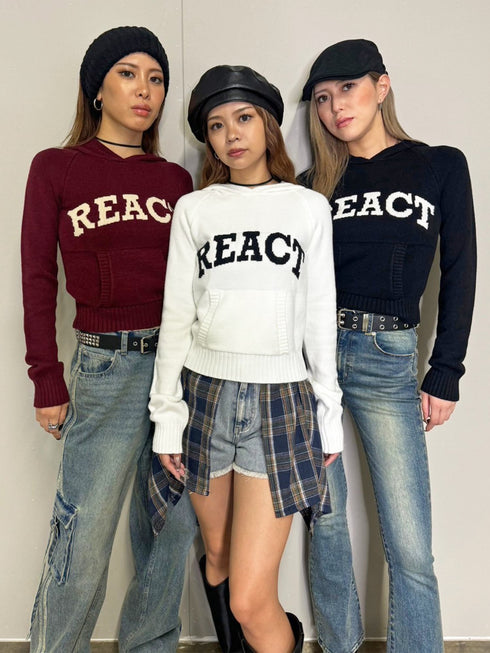 REACTフードニットトップ
